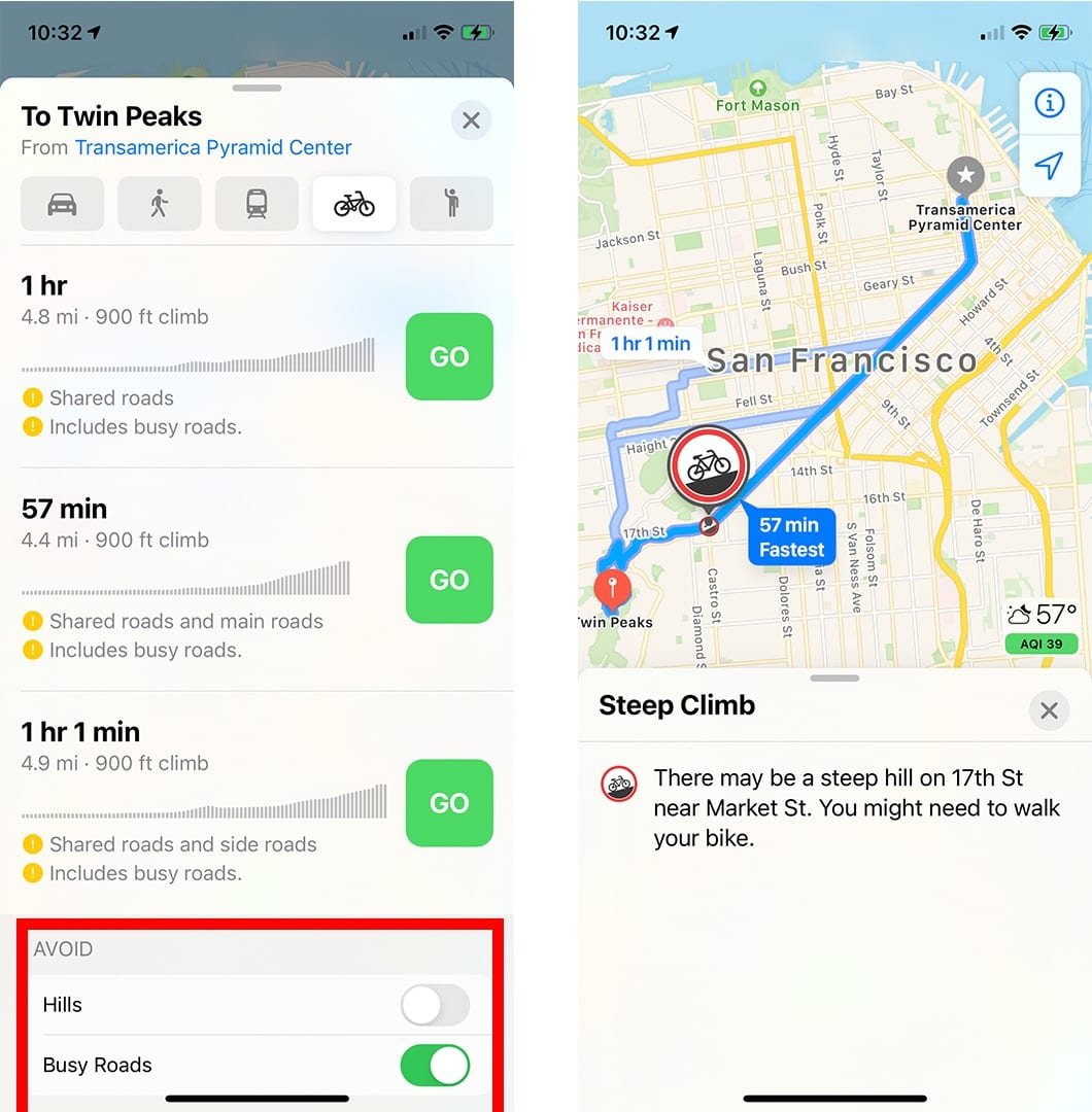 bike directions on apple maps