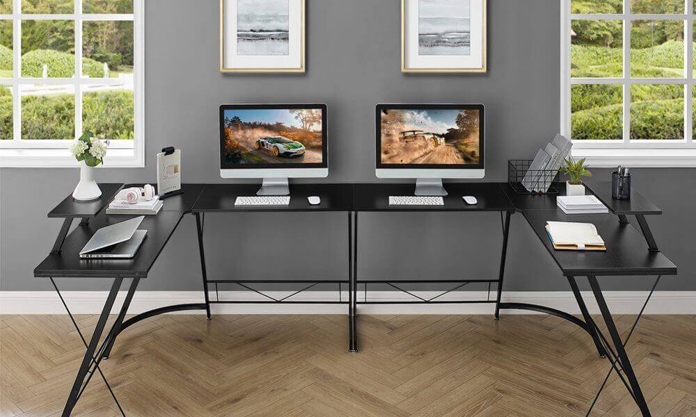 Computer Home Office Desk, 48 Inch Desk Study Writing Table with Bookshelf  Modern Simple Style