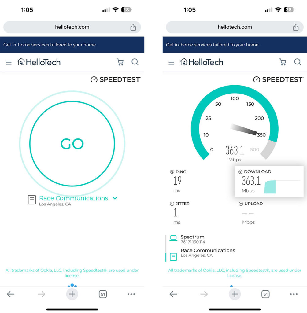 wifi speed test results