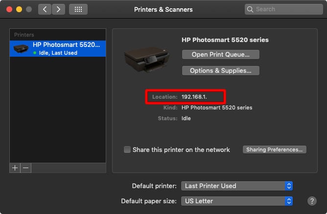 how to find mac address of printer on network