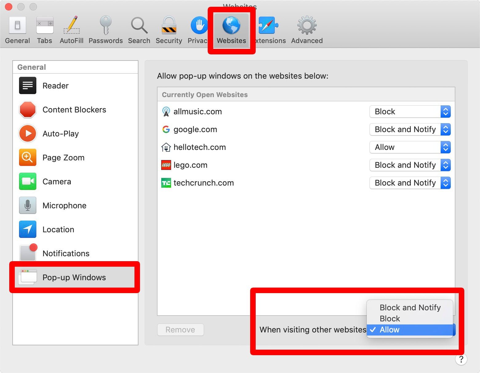 how to turn off pop up blocker on apple computer