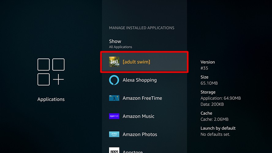 firestick manage installed applications select an app