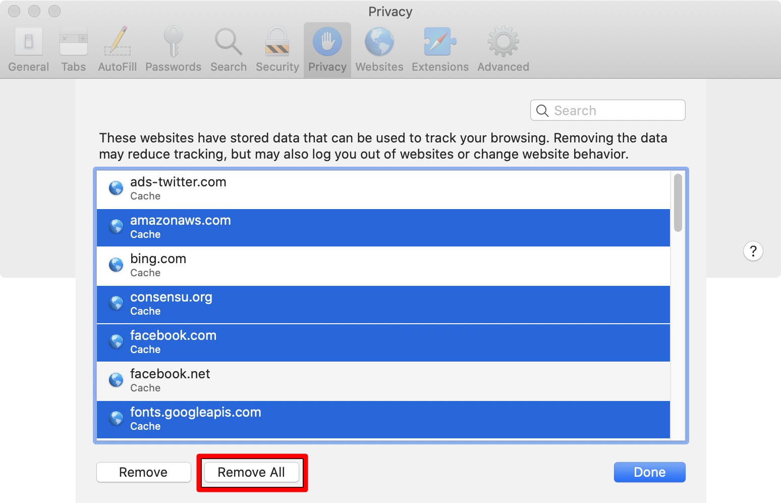 remove browser cache from safari