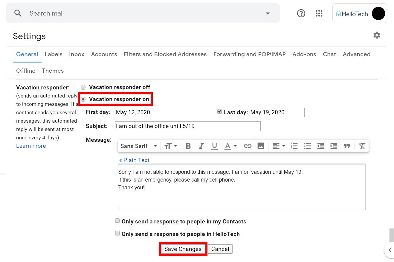 How to Set Up an Automatic Out of Office Reply in Gmail HelloTech How