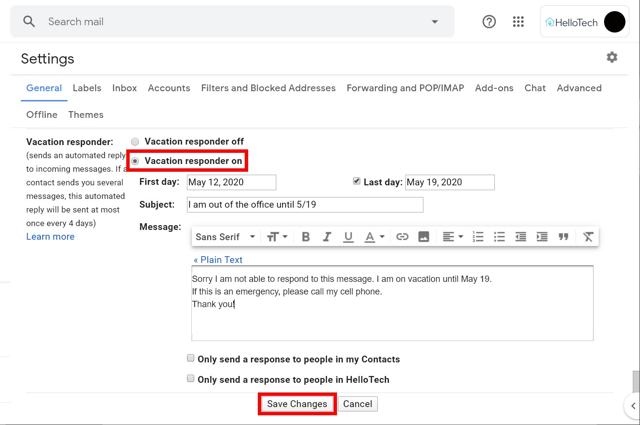 How To Set Up An Automatic Out Of Office Reply In Gmail HelloTech How