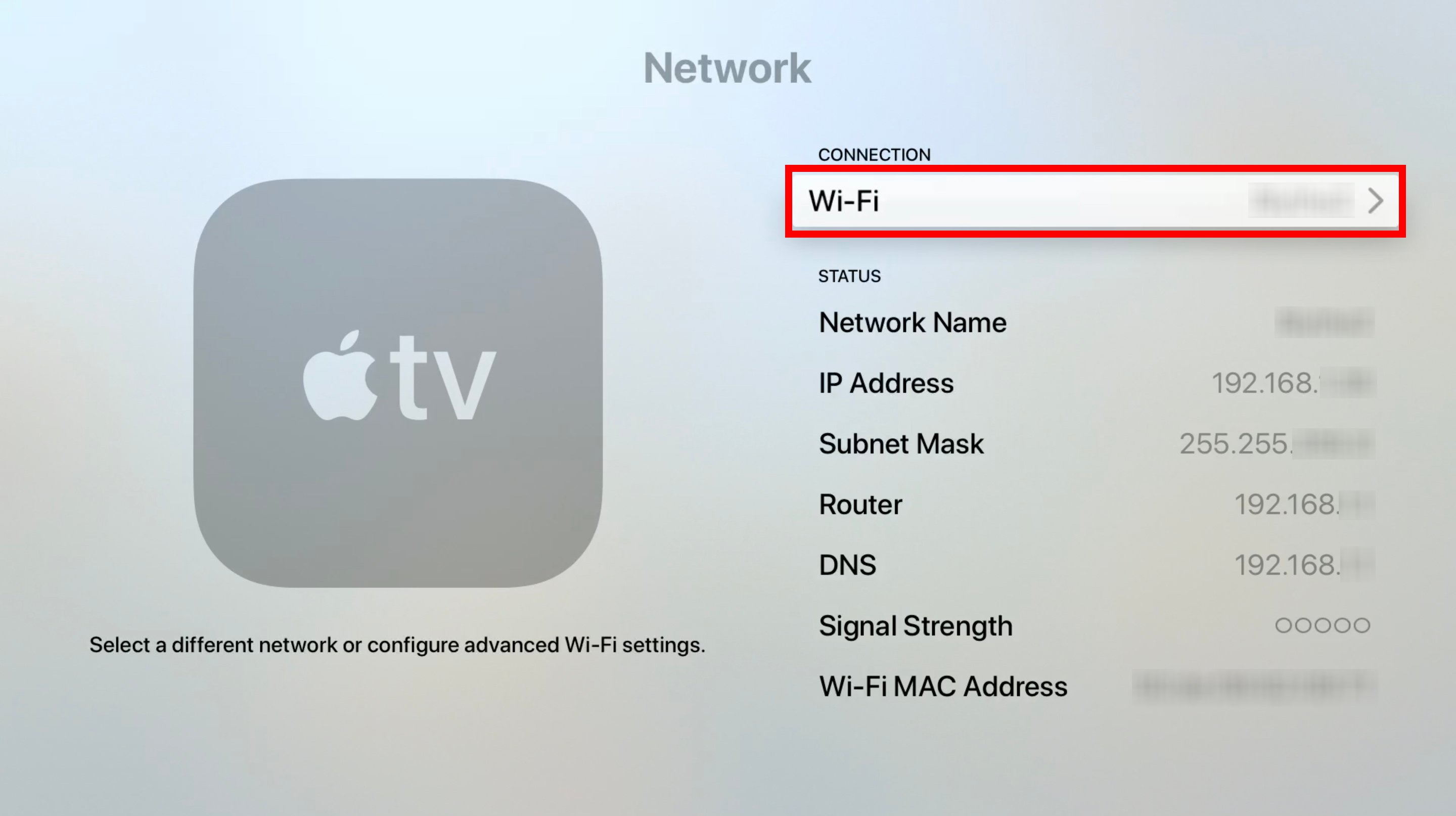 apple tv finding wireless network mac address