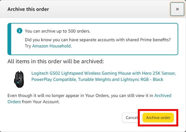 How to hide an  order from your purchase history